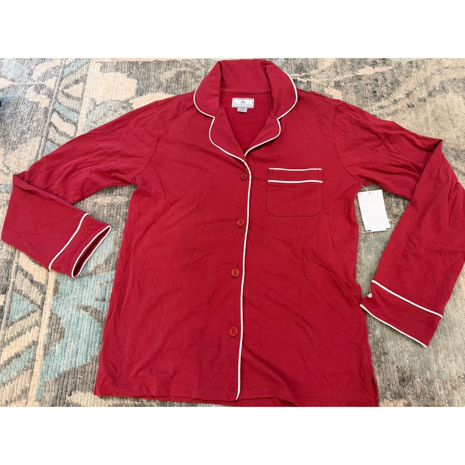 Petite Plume Pima Cotton Pajama Top Red White Trim Xs Nwt — image 2 of 8
